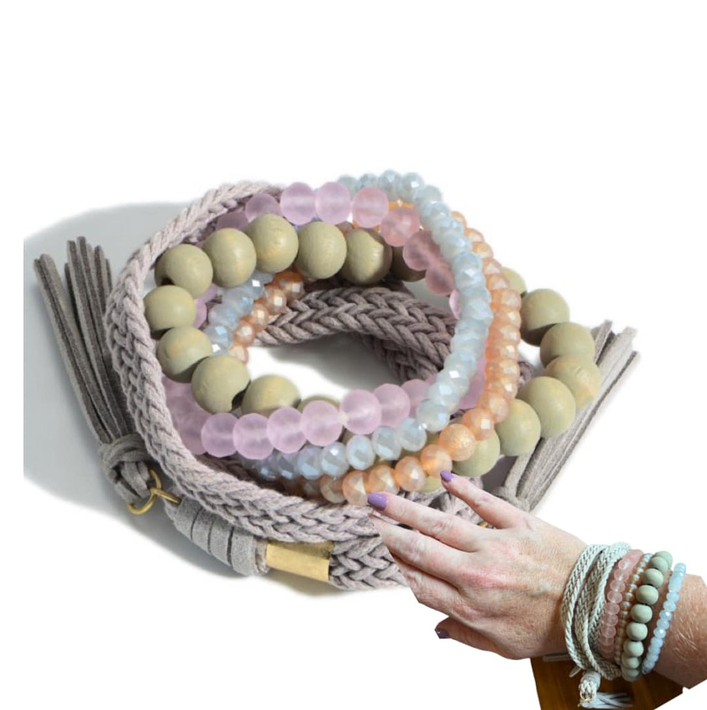 Mixed Stone Bracelets - set of 6