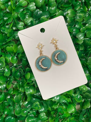 Semi Stone Moon & Star Earrings
