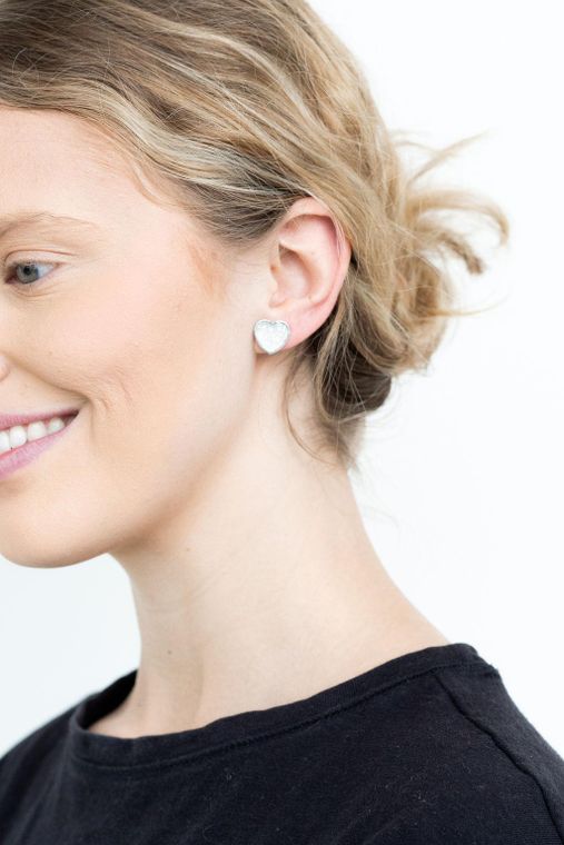 Druzy Heart Studs - Crystal
