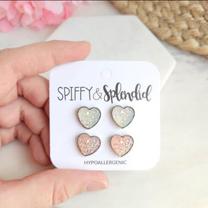 Druzy Heart Duo - Crystal & Light Pink