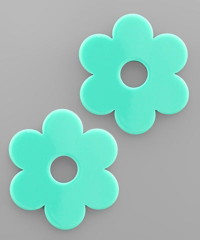 Big Teal Flower Earrings