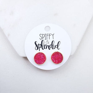 Hot Pink Geode Druzy Stud Earrings