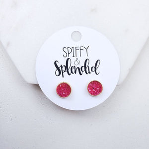 Hot Pink Geode Druzy Stud Earrings
