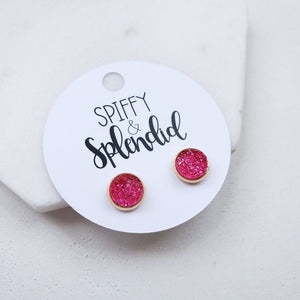 Hot Pink Geode Druzy Stud Earrings